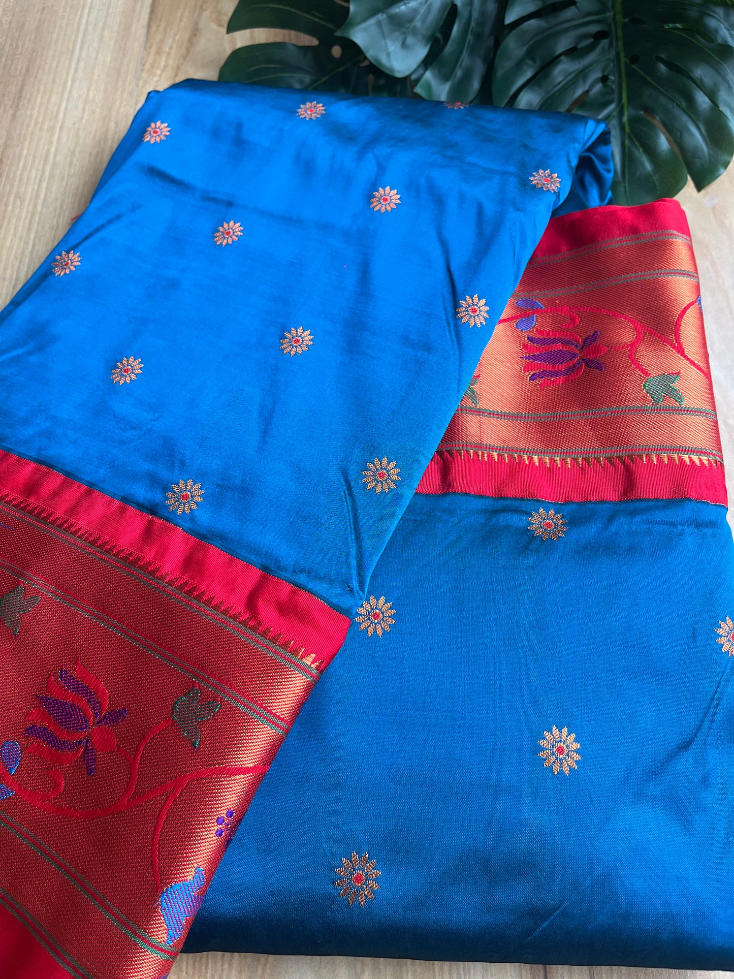 BLUE PEACOCK LOTUS BROCADE PAITHANI WITH MAHARANI PALLU