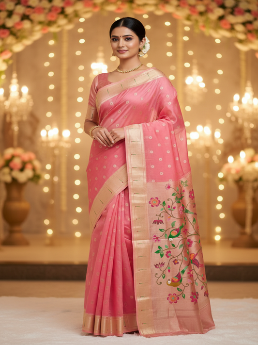 PASTLE PINK ORGANZA TISSUE PAITHANI