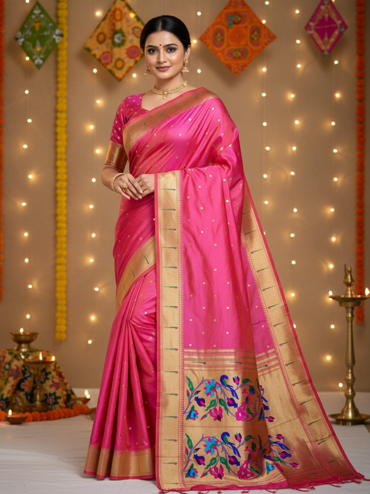 PEACH MUNIYA BORDER PAITHANI