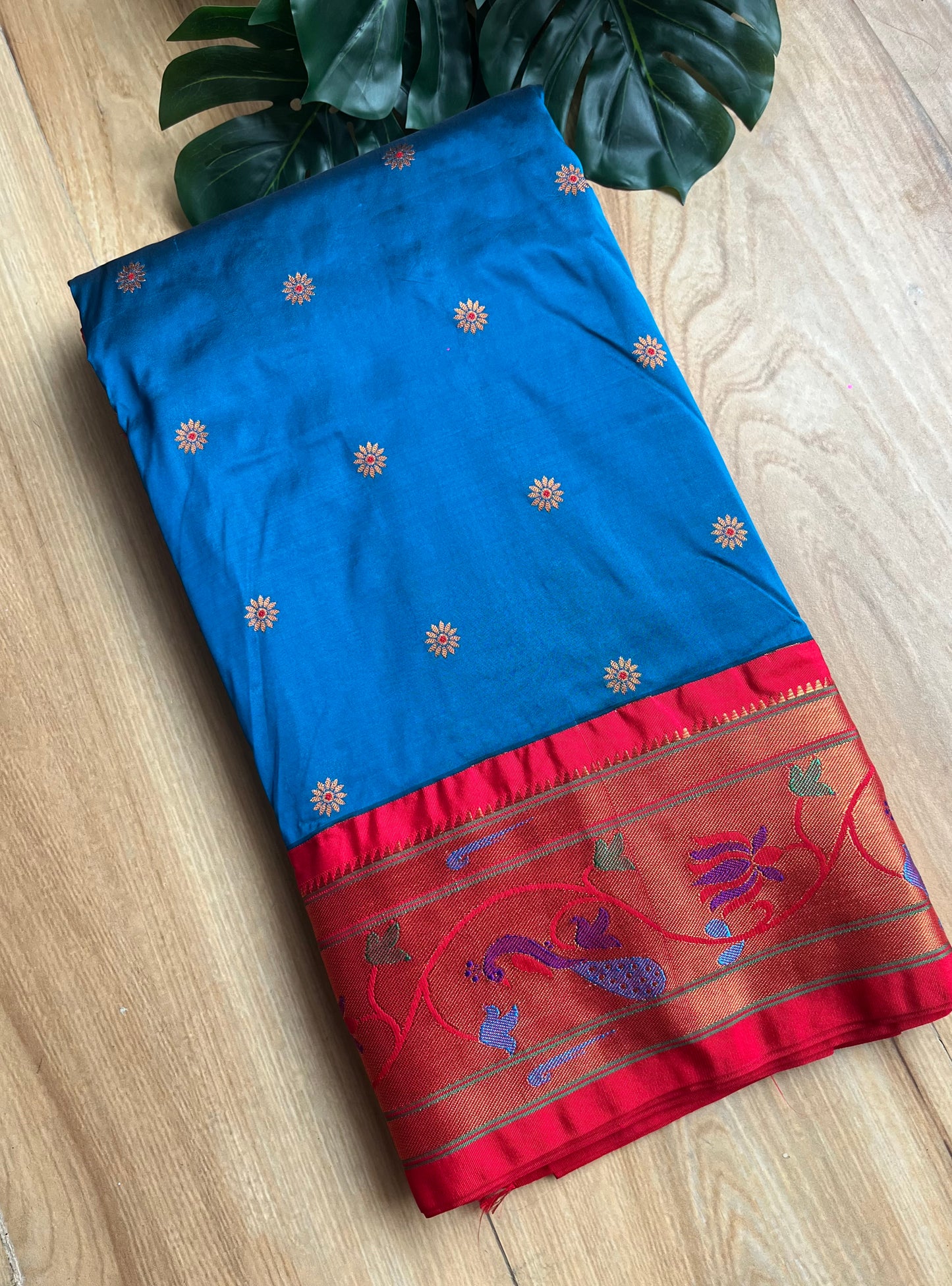 BLUE PEACOCK LOTUS BROCADE PAITHANI WITH MAHARANI PALLU