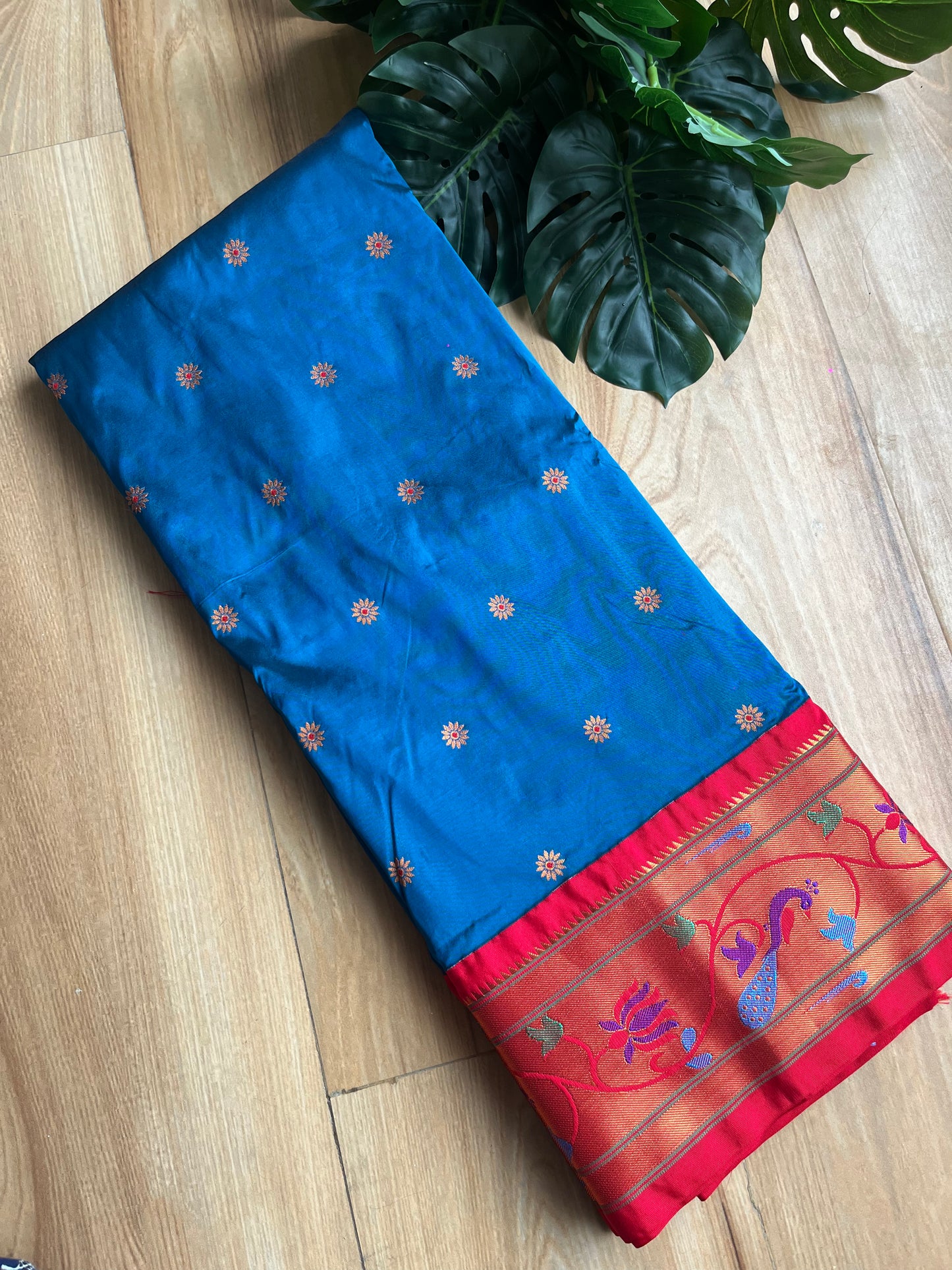 BLUE PEACOCK LOTUS BROCADE PAITHANI WITH MAHARANI PALLU