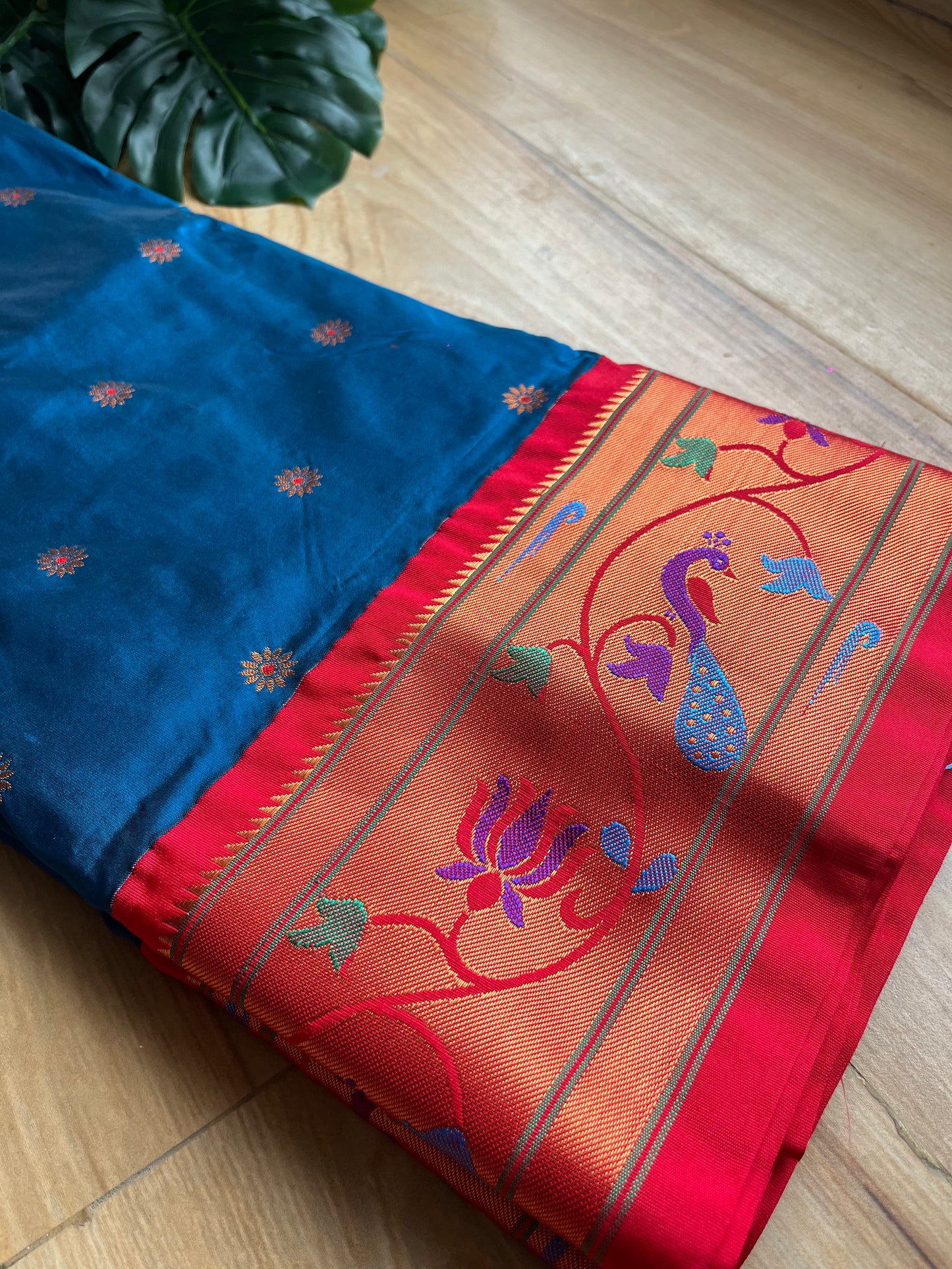 BLUE PEACOCK LOTUS BROCADE PAITHANI WITH MAHARANI PALLU