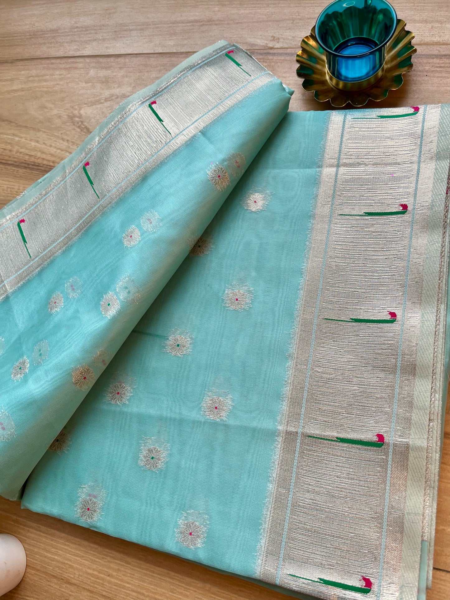 PASTLE BLUE ORGANZA TISSUE PAITHANI