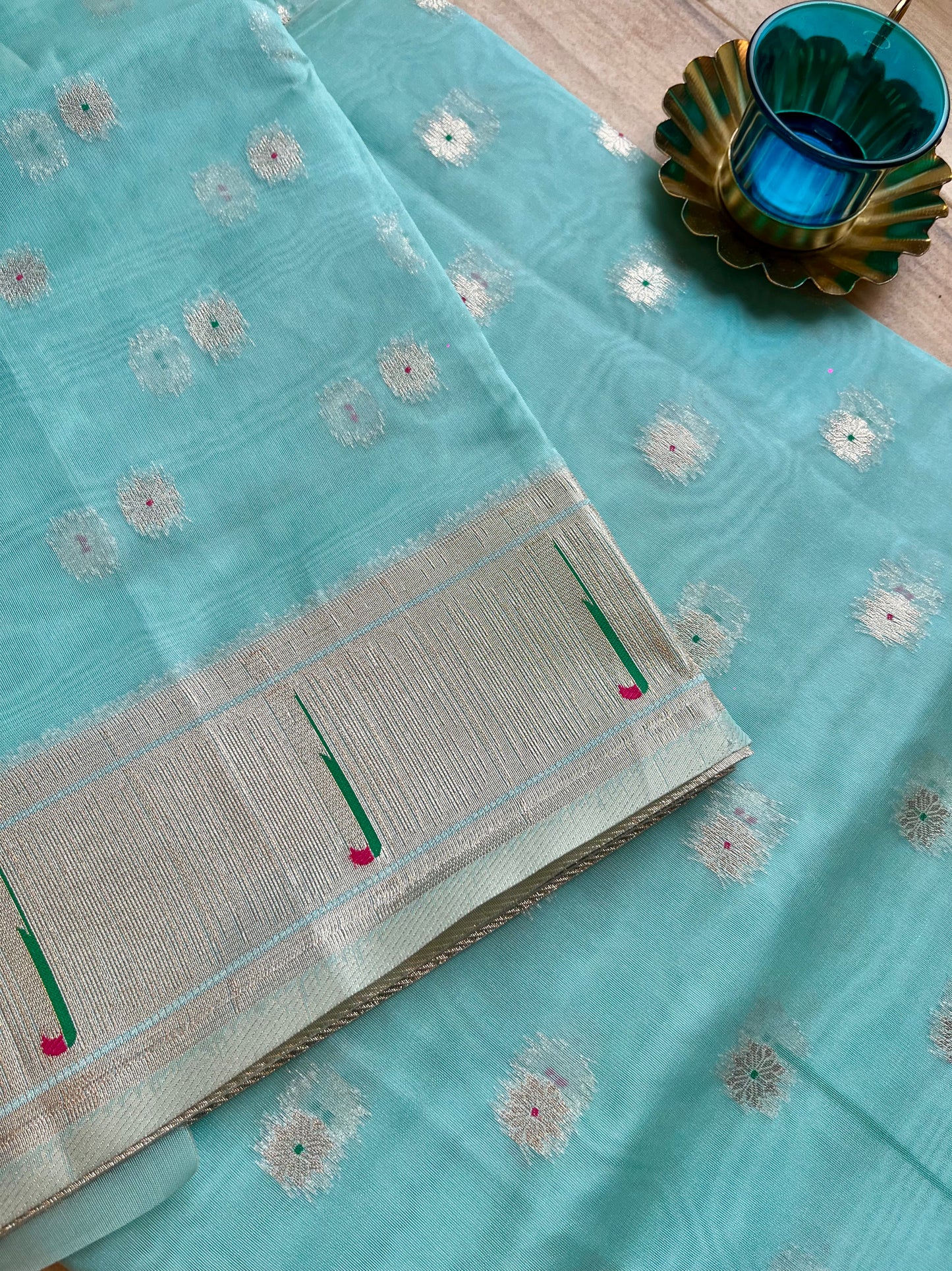 PASTLE BLUE ORGANZA TISSUE PAITHANI