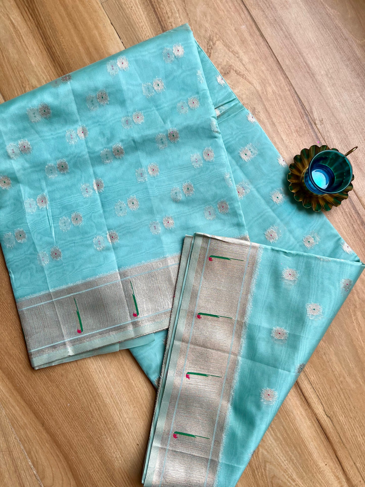 PASTLE BLUE ORGANZA TISSUE PAITHANI