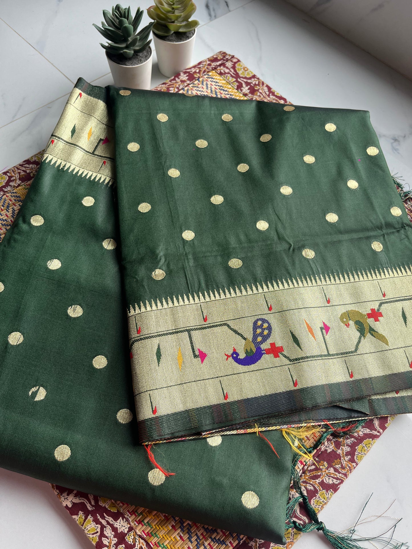 GREEN MOR POPAT BROCADE PAITHANI