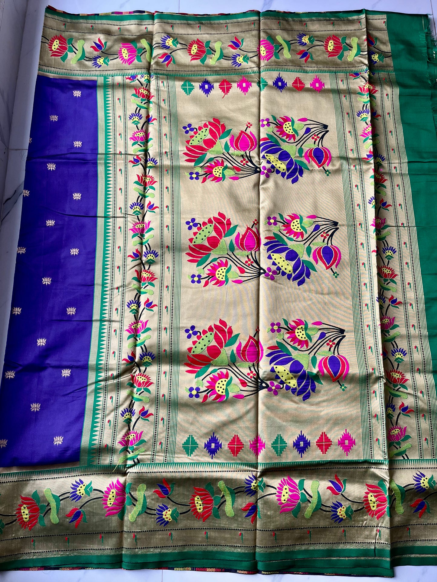 INDIGO LOTUS BROCADE PAITHANI