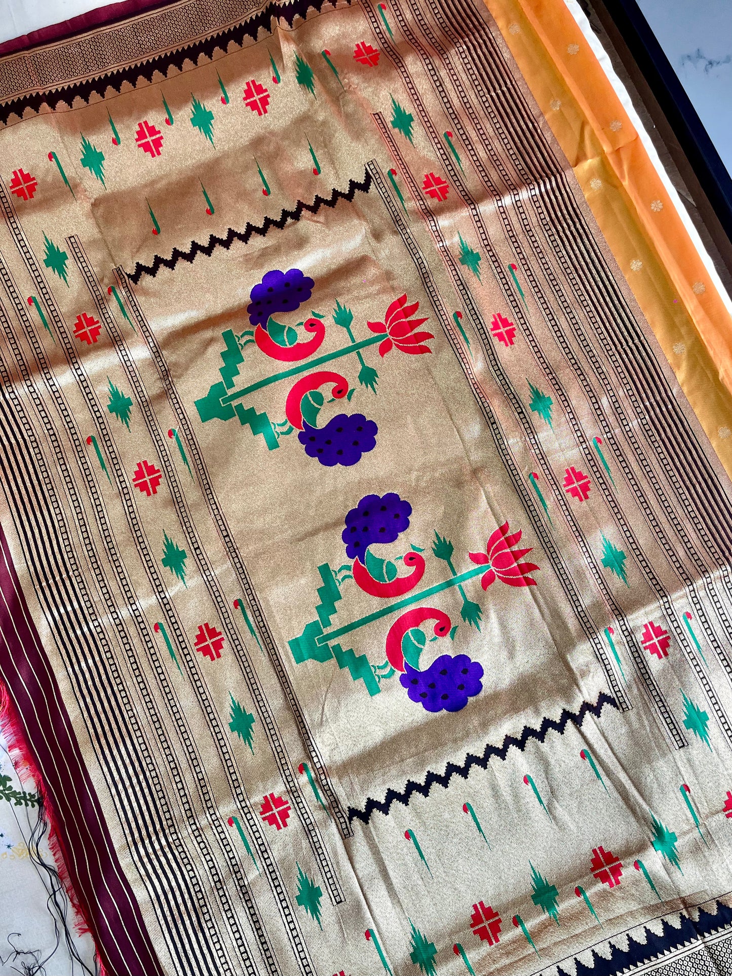 MUSTARD YELLOW SMALL BORDER KADIYAL PAITHANI