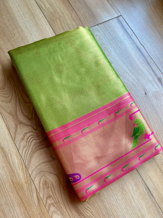 OLIVE GREEN BANARASI TISSUE MAHARANI PAITHANI