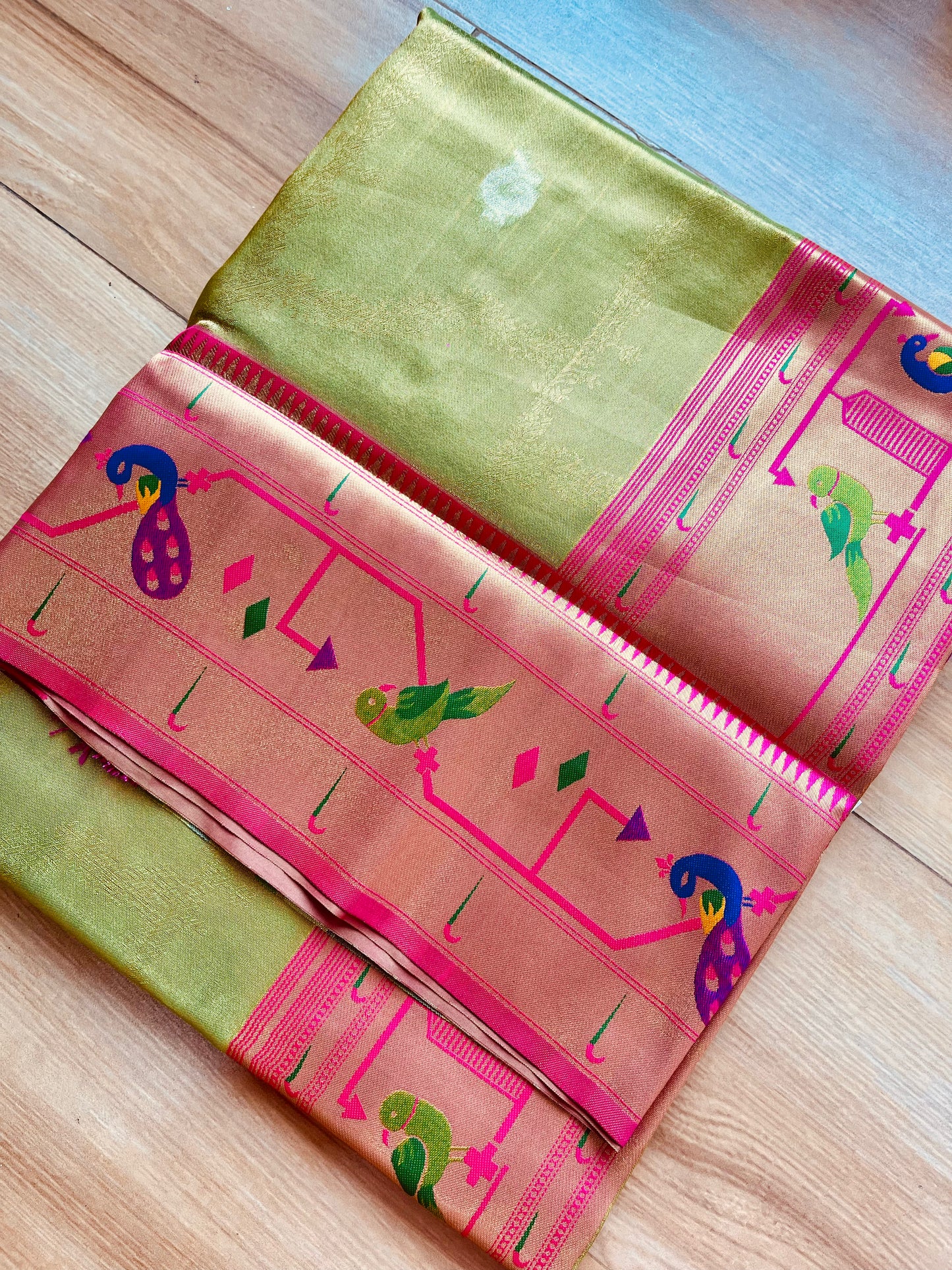 OLIVE GREEN BANARASI TISSUE MAHARANI PAITHANI