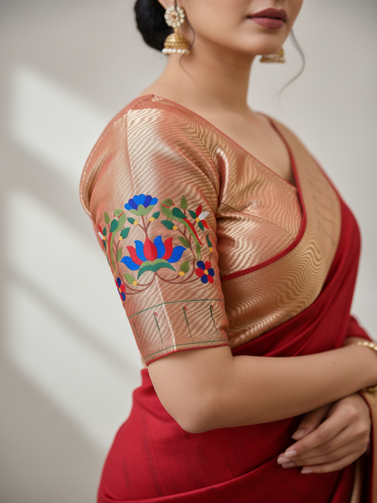 KAMALVEL RED BORDER BLOUSE PIECE