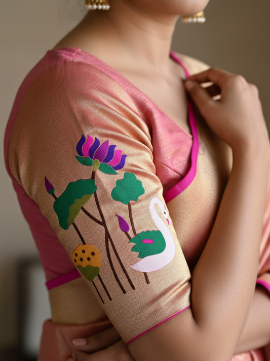 KAMAL HANS PINK BORDER BLOUSE PIECE