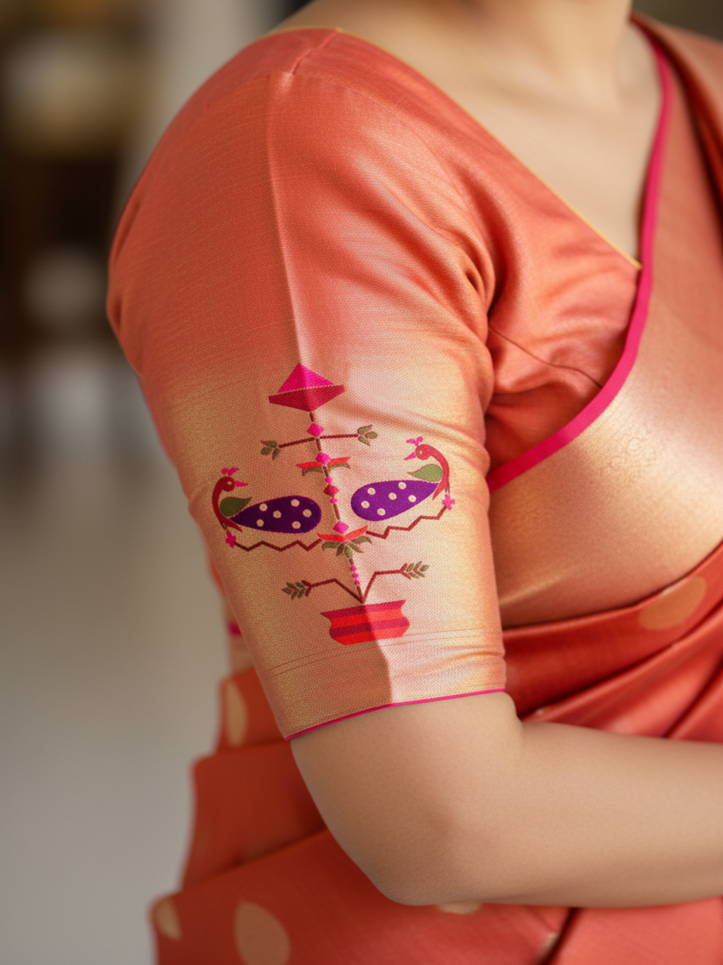 PADMA MOR PINK BORDER BLOUSE PIECE