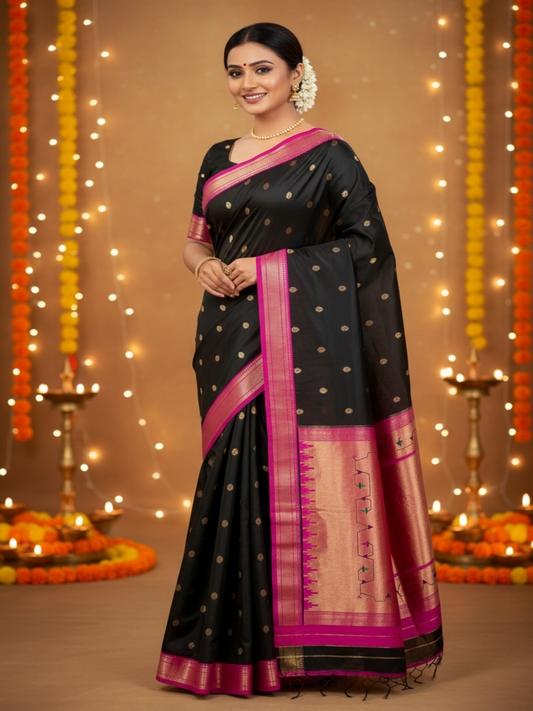 BLACK TAWA PALLU PAITHANI