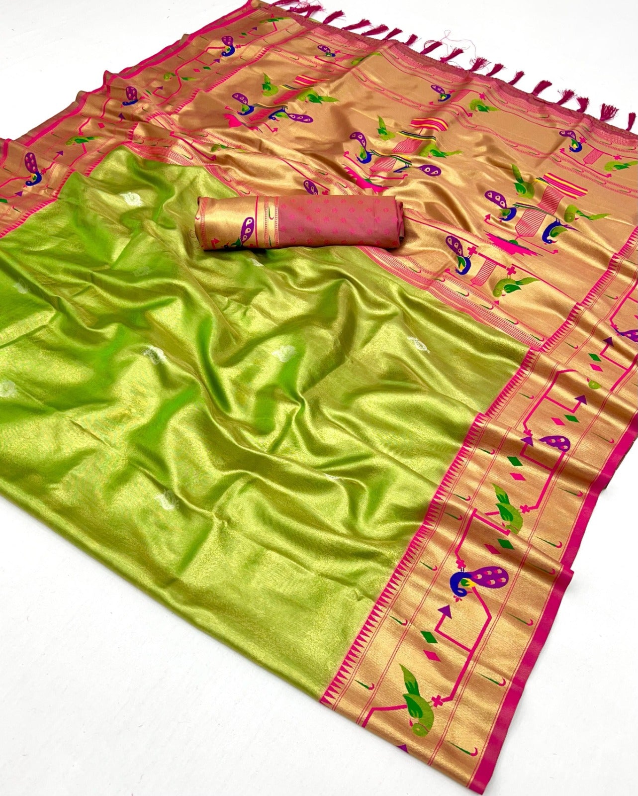 OLIVE GREEN BANARASI TISSUE MAHARANI PAITHANI