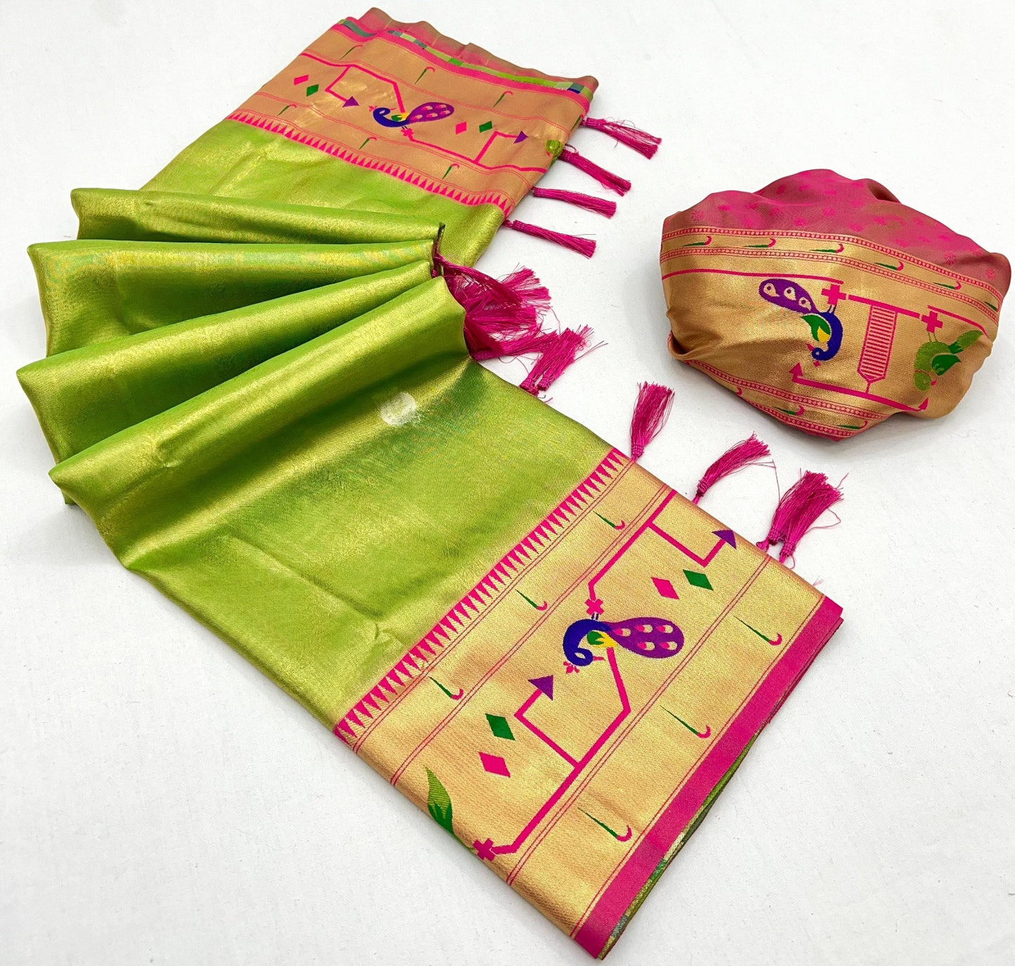 OLIVE GREEN BANARASI TISSUE MAHARANI PAITHANI