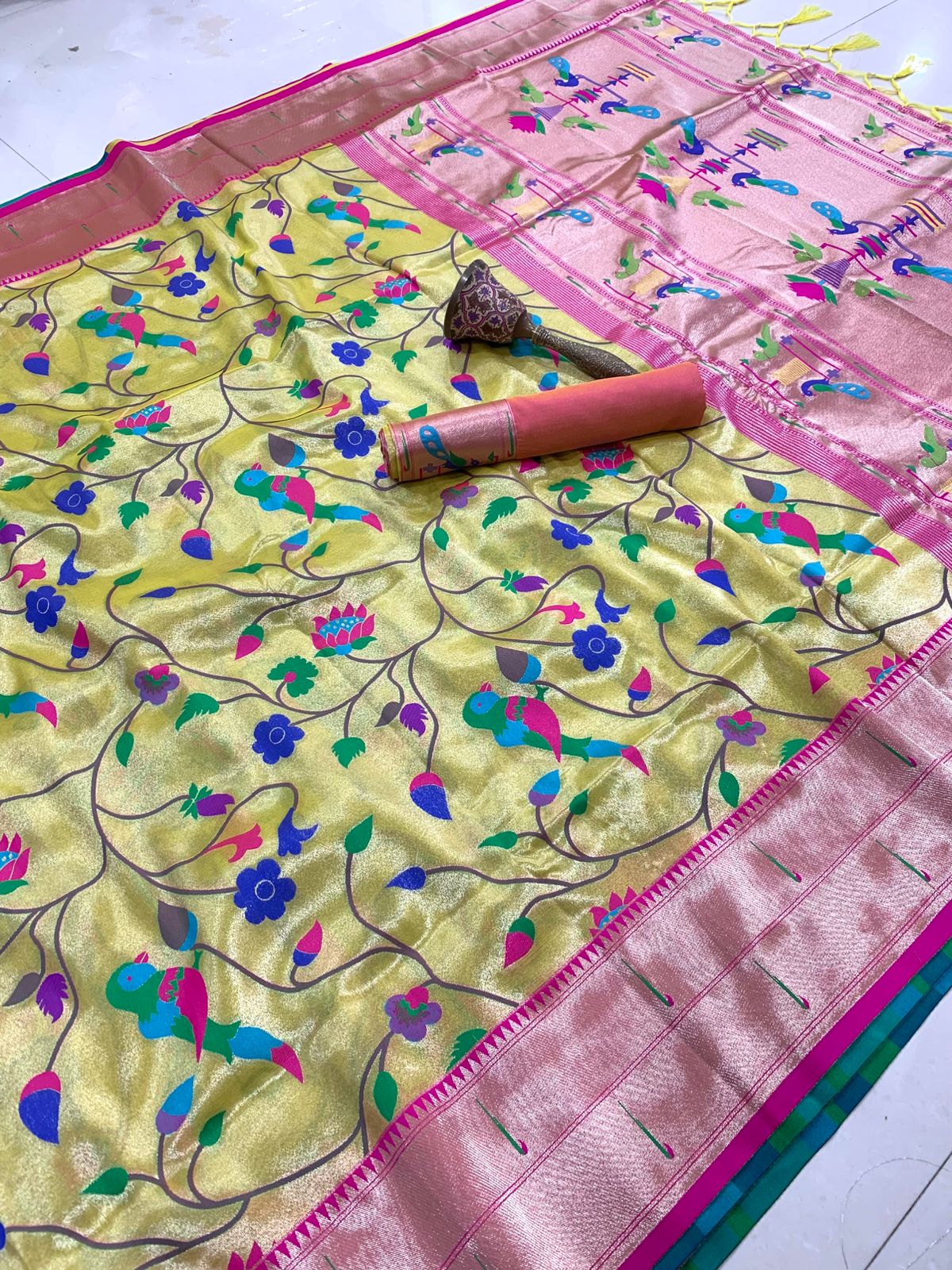 YELLOW KANJIVARAM TISSUE ALL OVER PAITHANI