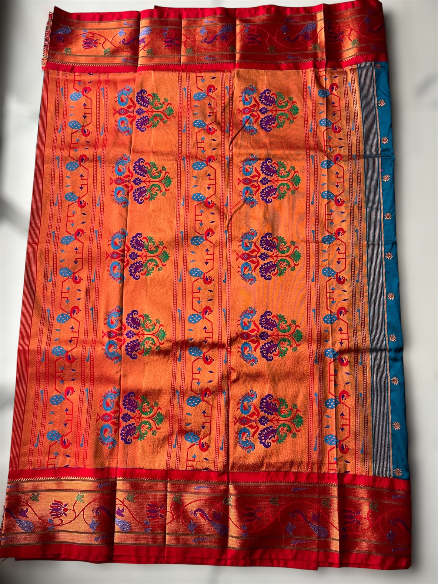 BLUE PEACOCK LOTUS BROCADE PAITHANI WITH MAHARANI PALLU