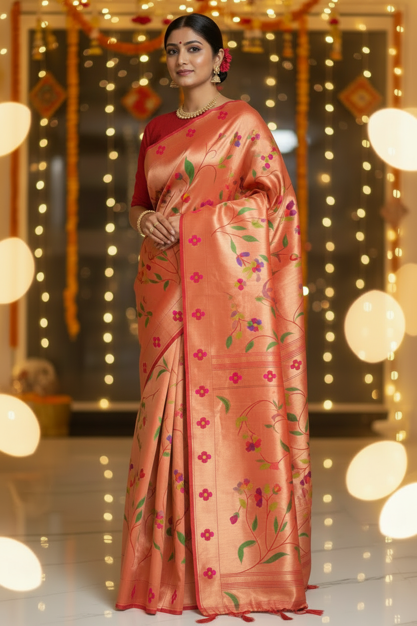 GOLDEN RED ALL OVER PAITHANI