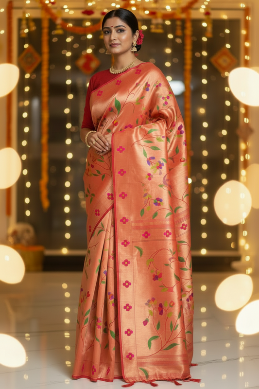 GOLDEN RED ALL OVER PAITHANI