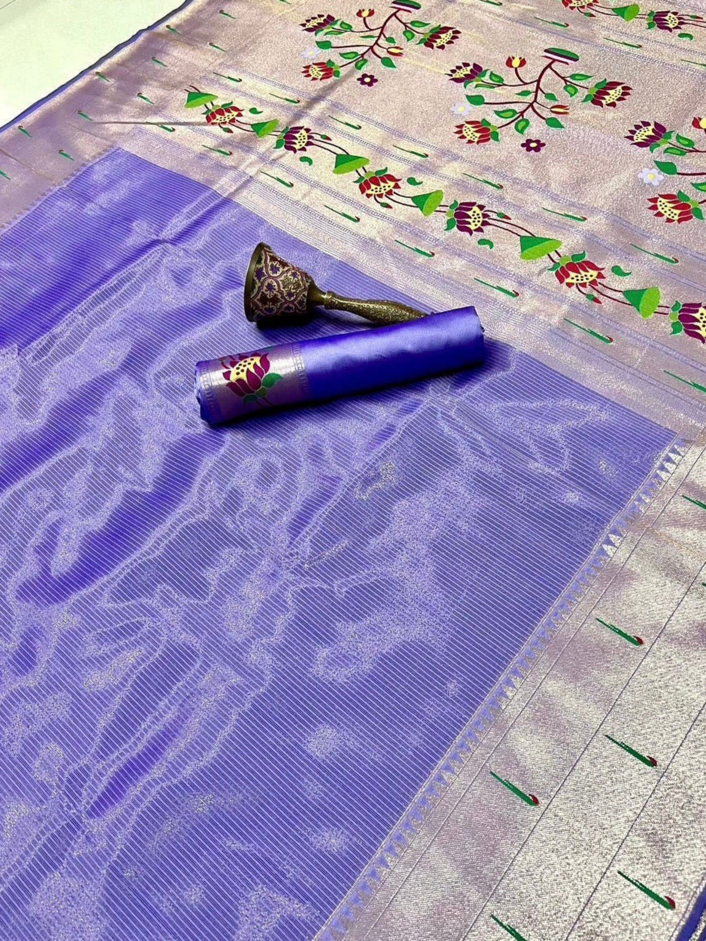 PASTEL LAVENDAR KANJIVARAM TISSUE LOTUS PAITHANI